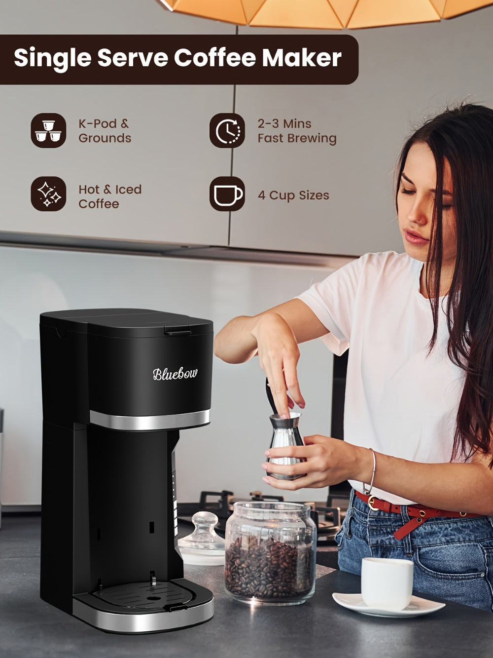 Single Serve Coffee Maker 3-in-1 – Hot & Iced Coffee Machine Compatible with K-Cup Pods, Ground Coffee & Tea, 6-12 oz Brew Sizes, Iced Tea Maker, Compact Countertop Brewer – Black (CM6080/CM6070)
