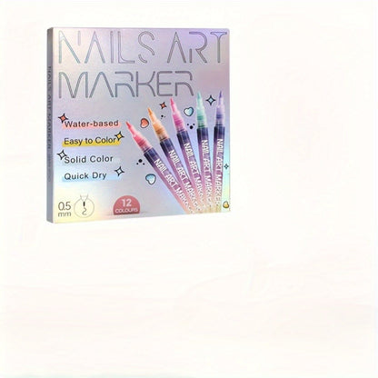 Nail Art Pens 12 Colors Quick Dry 3D Graffiti & Detail Brush Set – Ultra-Fine Precision Drawing Pen Kit for DIY Nail Design, Salon & Home Use, Vibrant Long Lasting Ink