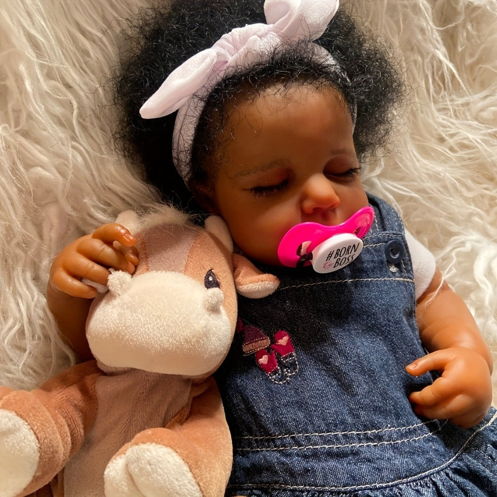 Reborn Baby Doll 19 Inch Curly Blue Hair with Sleeping Sounds Soft Cloth Body & 2.6lbs Lifelike Weight – Hand-Painted Details Includes Outfit Pacifier Plush Toy & Birth Certificate, Newborn Gift Ages 3+ 49cm