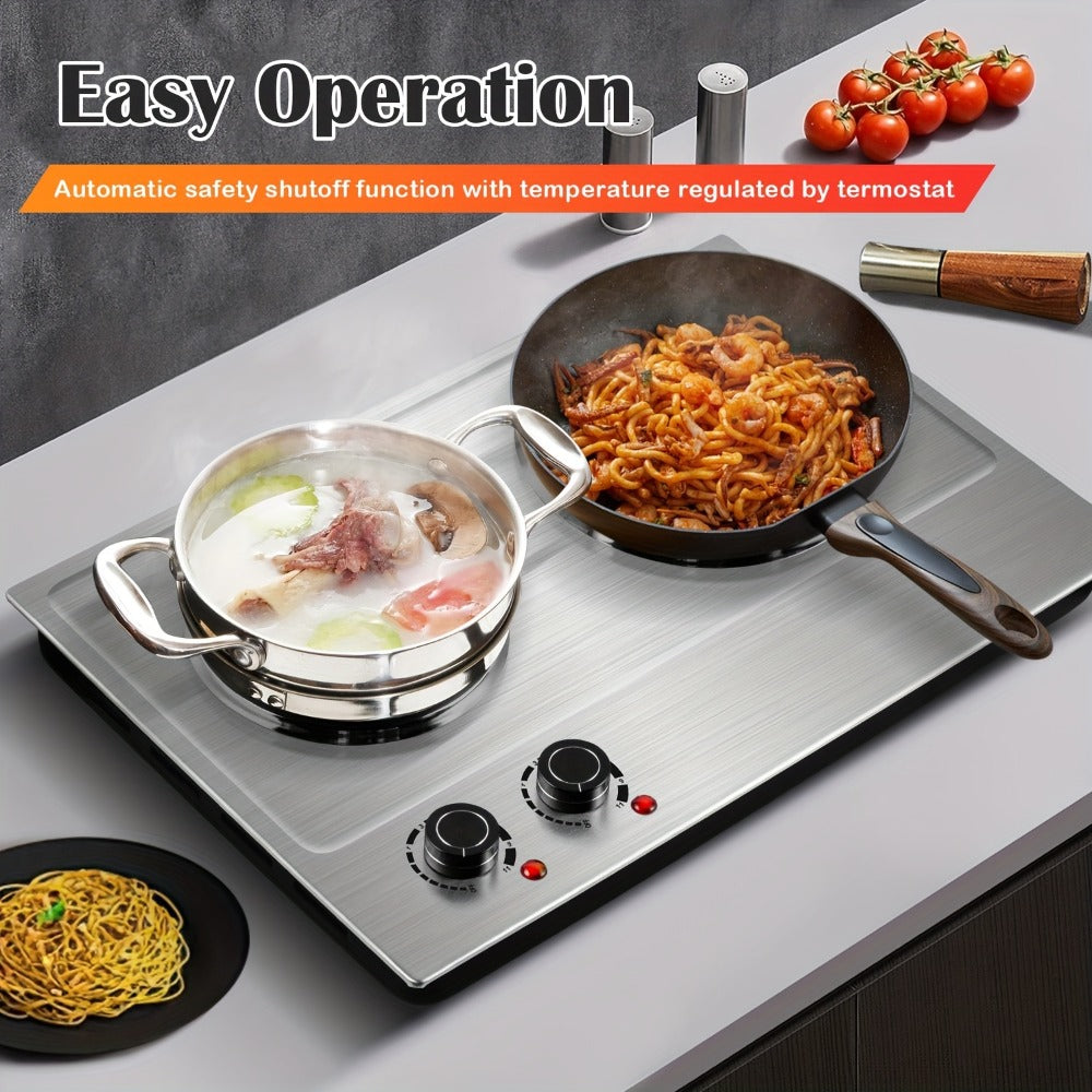 Hot Plate Electric Burner with Temperature Control – Dual Size Coil Burners 7.4in & 6.1in, Countertop Electric Stove for Daily Cooking, Dorm, Office & Travel, Multiple Colors Available