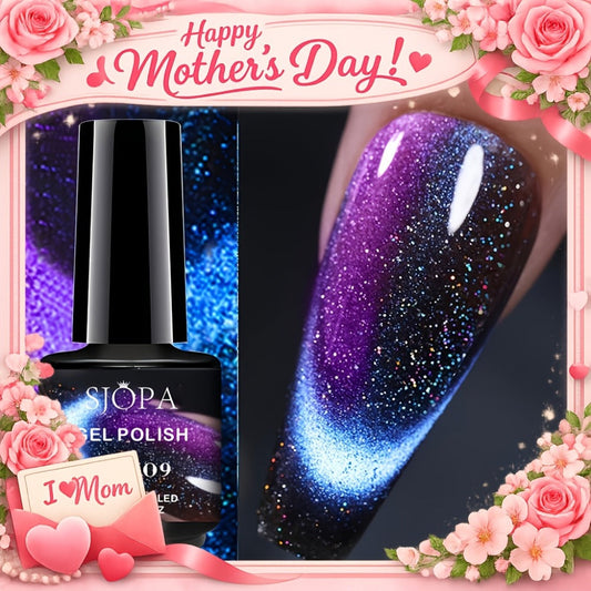 Magnetic Cat Eye Gel Nail Polish 9D Holographic Rainbow Glitter Blue & Purple — LED UV Soak-Off Gel Polish Paraben-Free Water-Based Formula, Salon & DIY Home Manicure Nail Art Gift for Women (0.34oz / 10ml)