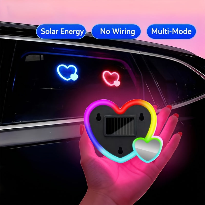 Set of 2 Car Interior Neon Heart Lights Available in Blue, Pink, Red, Ice Blue, Rechargeable Via Solar Or USB, Featuring 5 Lighting Modes, Perfect for Decorating Car Dashboards And Home Parties, an Ideal Gift for Couples During Halloween, Christmas