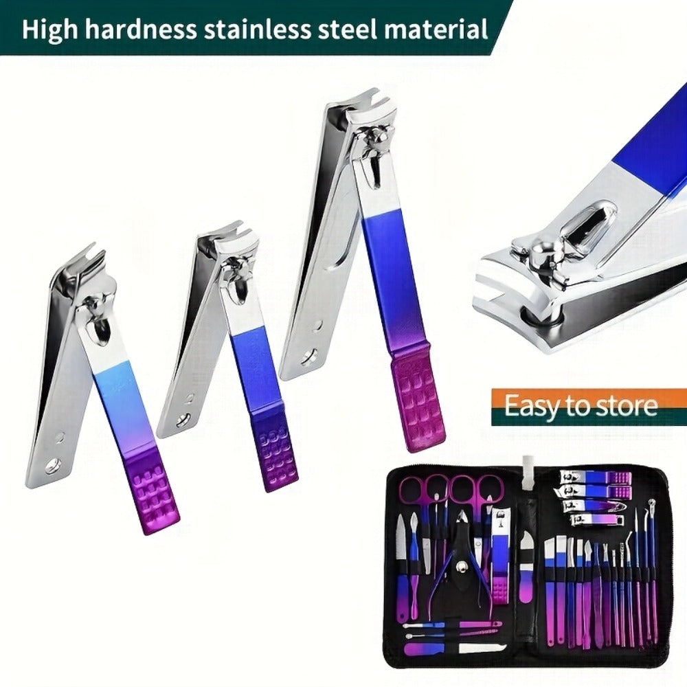 Manicure Set 9 18 30 60pcs Professional Nail Clipper Pedicure Kit Portable Travel Grooming Tools — Cuticle Trimmer Nail File Nail Care Gift Set for Women Girls, Gradient Pink Black Green