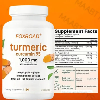Curcumin 6-in-1 Capsules with 95% Active Curcumin, Vitamin C & Probiotics – 120 Capsules 120-Day Supply | Anti-Inflammatory, Immune & Gut Support | All-Natural Turmeric Formula for Women & Men