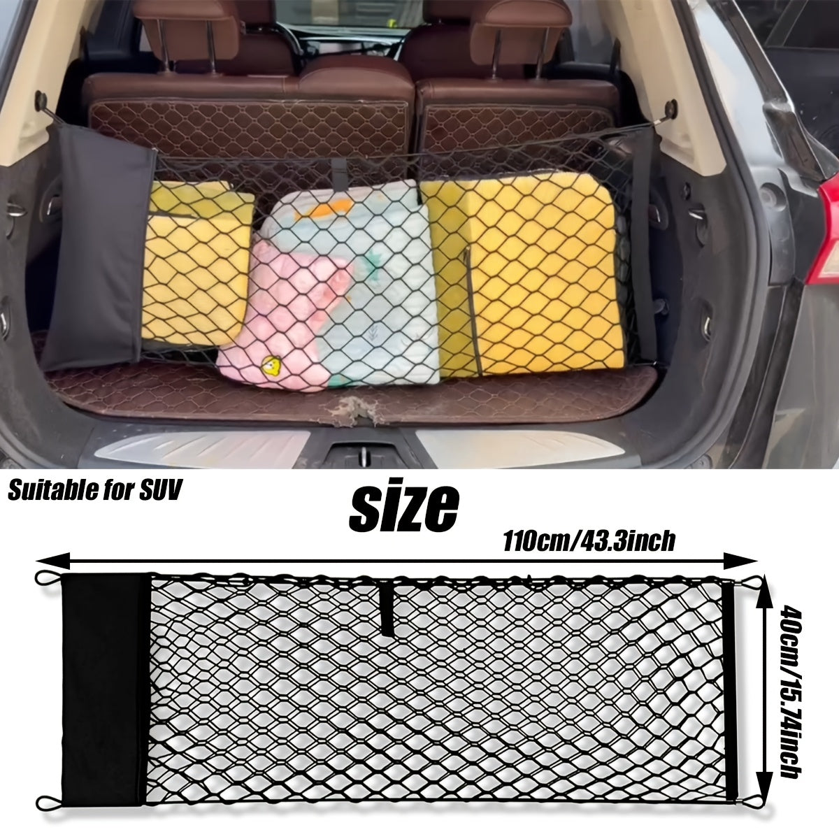 Envelope Style Trunk Cargo Net for Ford Maverick 2022-2024 Accessories, Heavy Duty Carabiners Highly Elastic Truck Bed Mesh Cargo Net- Premium Nylon Car Interior Accessories- Adjustable Elastic Trunk Organizer for SUV, Sedan And Trucks