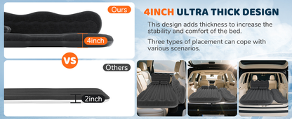 Inflatable Car Air Mattress for SUV, Truck & Back Seat – Fast Inflate Portable Camping Bed with Pillow, Air Pump & Carry Bag for Road Trips & Car Camping