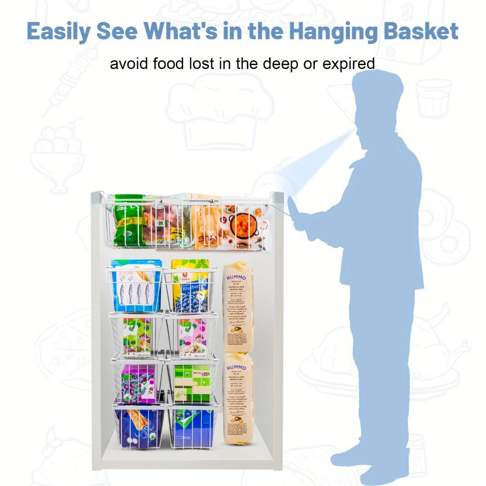 Freezer Organizer Bins, Expandable Chest Freezer Baskets with Hanging Handles – Adjustable Wire Basket 15.6" to 24.3", Heavy-Duty Iron Rust-Proof Deep Freezer Storage for Most Chest Freezers, 2 Pack