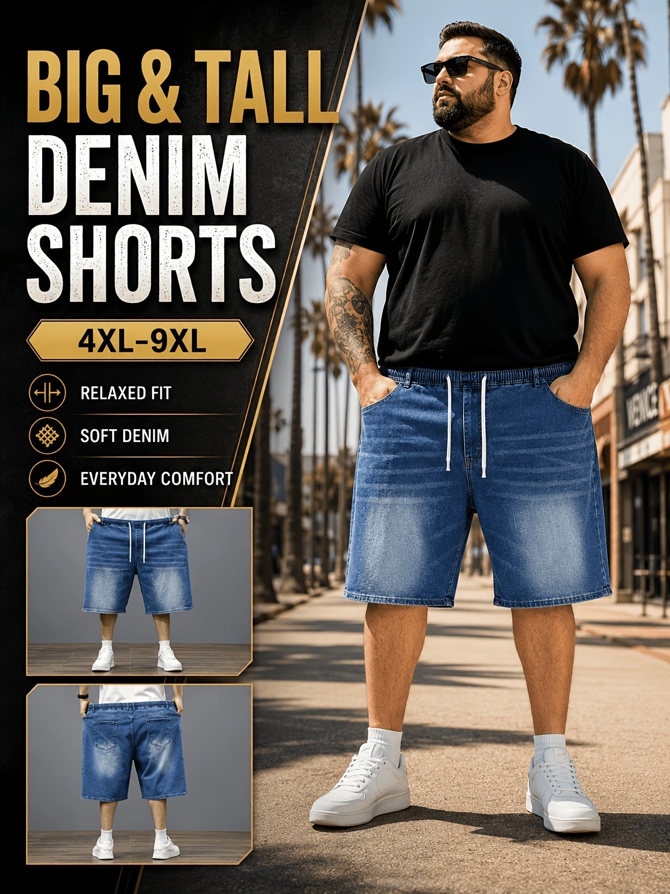 Men's Denim Shorts - Elastic Waist