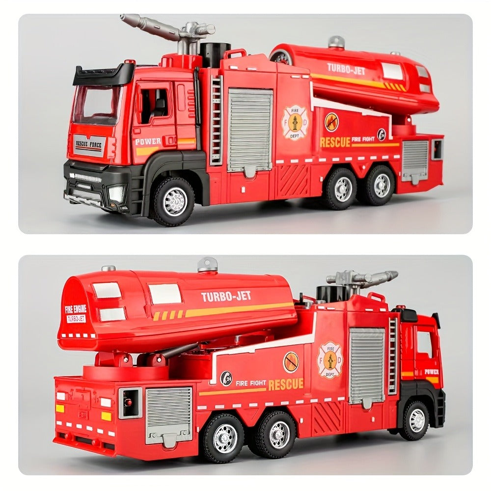 Zinc Alloy Fire Truck Toy with Water Mist Spray, Pull Back Fire Engine with Lights & Sounds – Die-Cast Fire Rescue Truck for Kids Boys Girls Birthday Holiday Gift