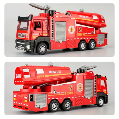 Zinc Alloy Fire Truck Toy with Water Mist Spray, Pull Back Fire Engine with Lights & Sounds – Die-Cast Fire Rescue Truck for Kids Boys Girls Birthday Holiday Gift