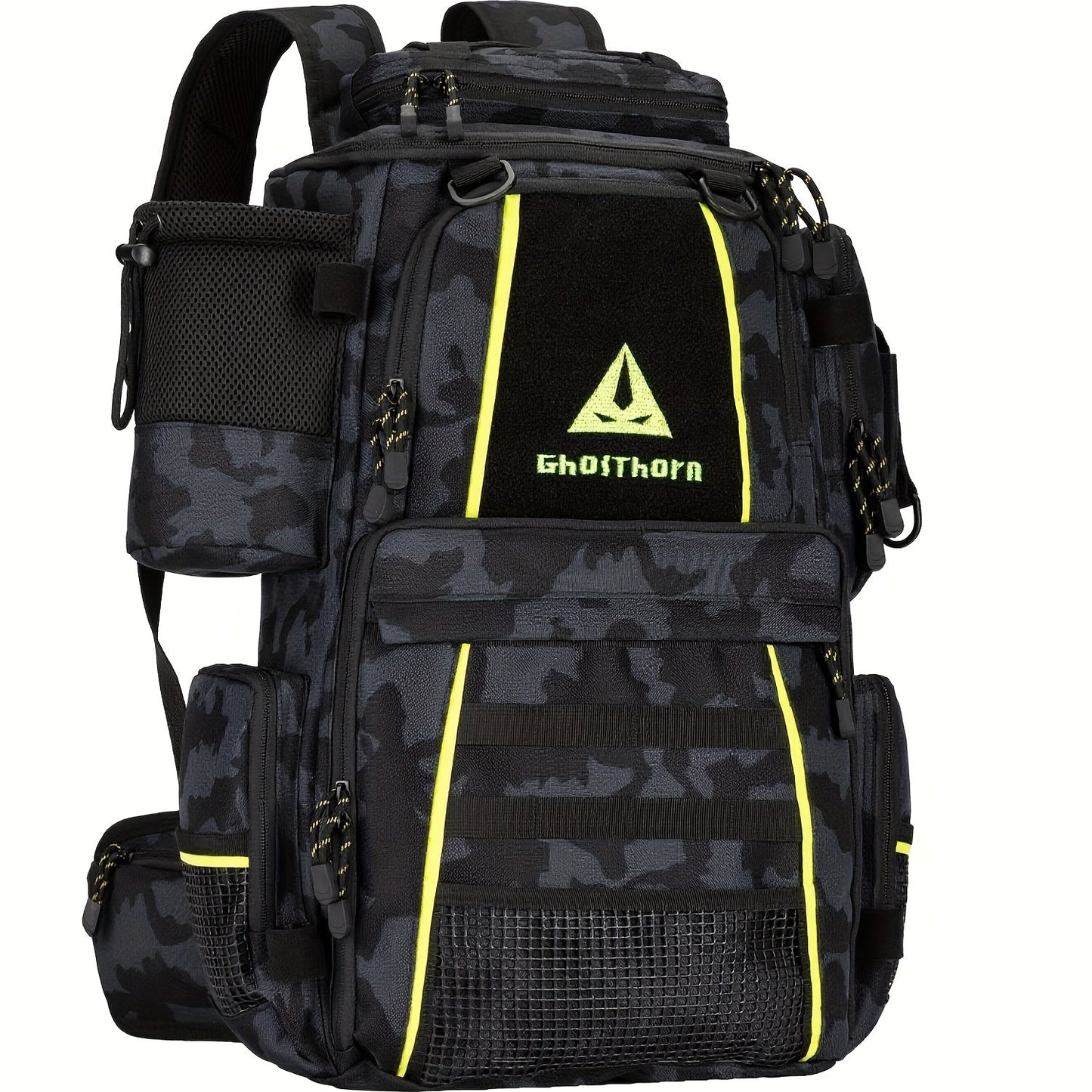 Large Fishing Tackle Bag with 4 Tackle Boxes – 43L Backpack with Rod Holder, Detachable Waist Pack & Gear Storage for Men Women | Black, Khaki & Camo