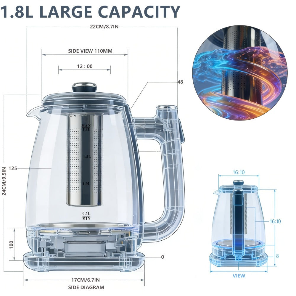 Electric Kettle 1.8L Stainless Steel – Fast Boil with Auto Shut-Off, Boil-Dry Protection, Removable Filter & 360° Swivel Base, BPA-Free Hot Water Kettle for Tea, Coffee & Baby Formula