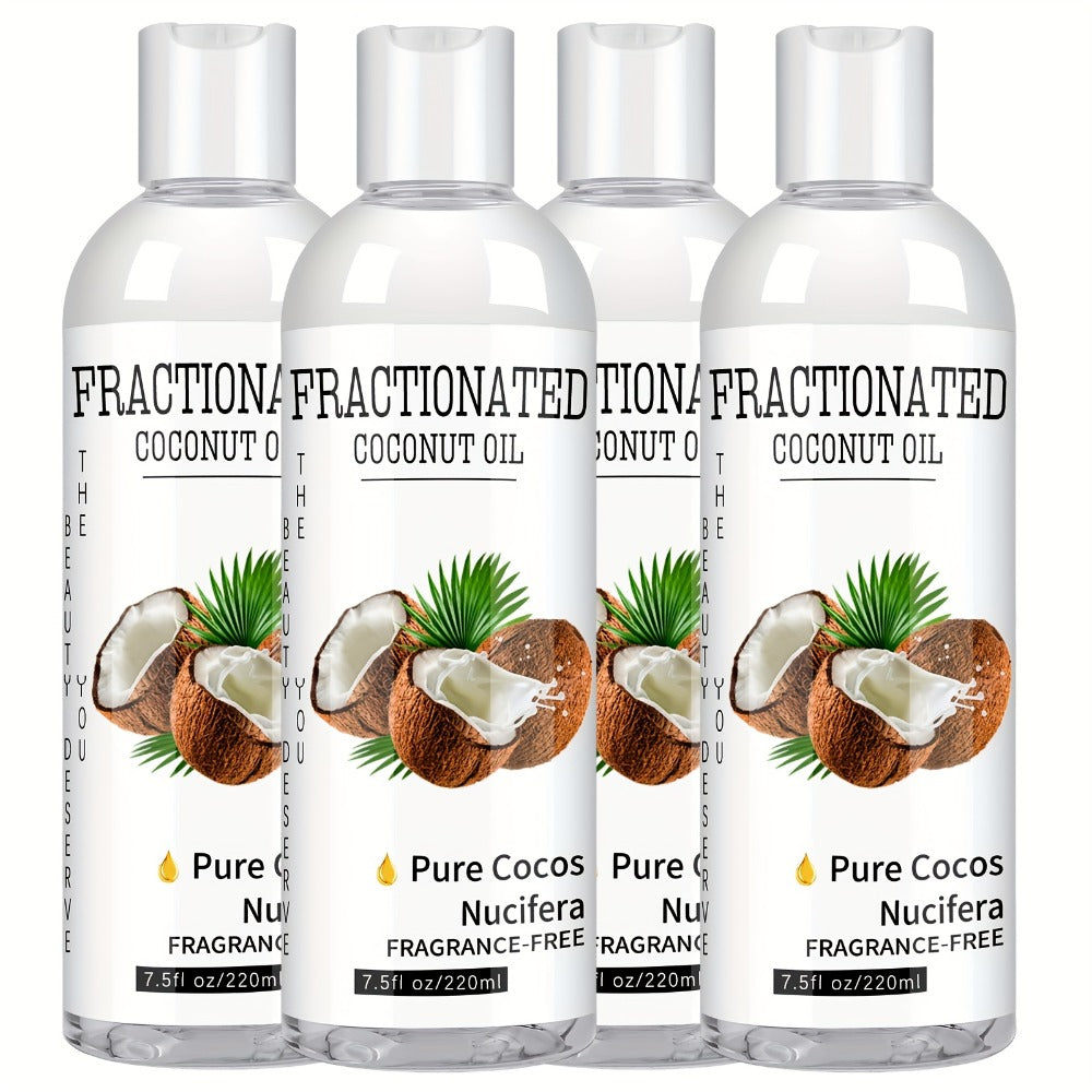 Fractionated Coconut Oil 4-Pack 7.5 fl oz Each – Pure Vegan Carrier Oil for Skin & Hair, Lightweight Moisturizer, Massage Oil, Fragrance-Free, Essential Oil Blending, DIY Skincare Body Oil