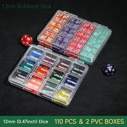 MTG Counter Dice Set 110pcs – 12mm 6-Sided +1/-1 Token Dice D20 & Keyword Counters Tokens for Magic the Gathering TCG Card Game Accessories Gift