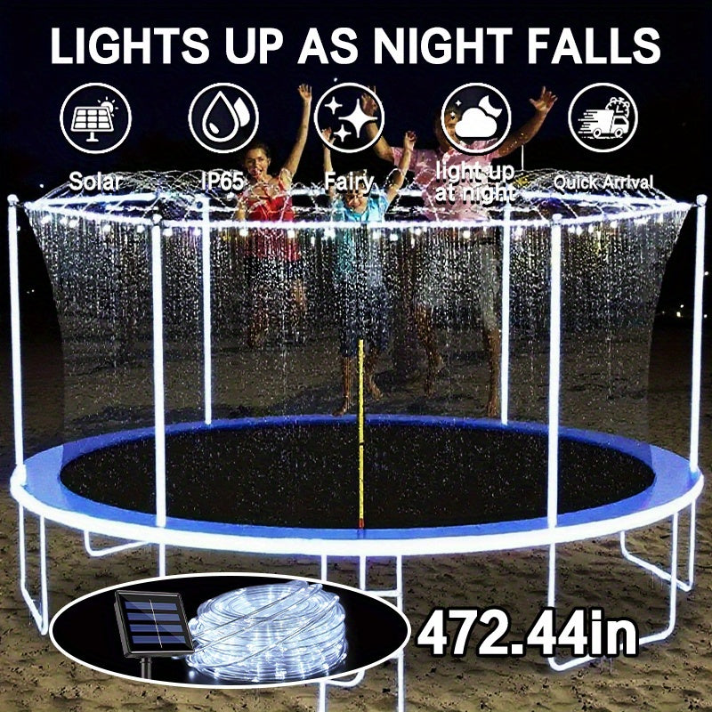 Solar LED Trampoline Lights 50 100 LEDs Colorful Rope Lights 8 Modes IP65 Waterproof Fits 8-16 Ft Trampolines Outdoor Safety Glow Night Light Kids Adults Multicolor White Blue
