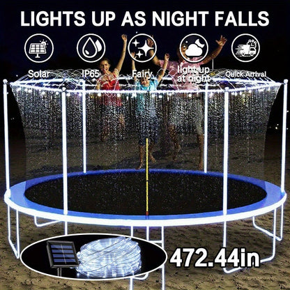 Solar LED Trampoline Lights 50 100 LEDs Colorful Rope Lights 8 Modes IP65 Waterproof Fits 8-16 Ft Trampolines Outdoor Safety Glow Night Light Kids Adults Multicolor White Blue