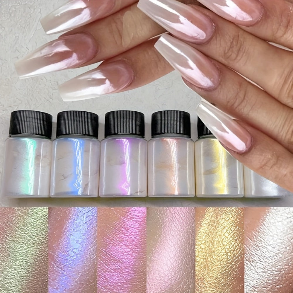 Aurora Nail Powder 12 Colors Chrome Pearl Glitter Neon Dust Holographic Iridescent Pigment Set for Chrome Nail Art Dipping Powder Decoration Nail Charms Gel Acrylic