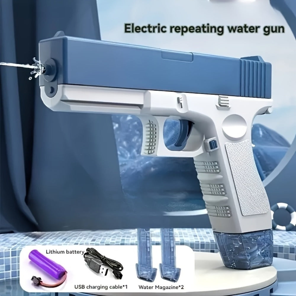 Dual Magazine Water Gun Electric Automatic Squirt Blaster with 2 Swappable High Capacity Tanks – Long Range Continuous Fire for Kids & Adults, Pink Blue Summer Pool Beach Backyard Party Toy, Birthday Gift Girls Boys