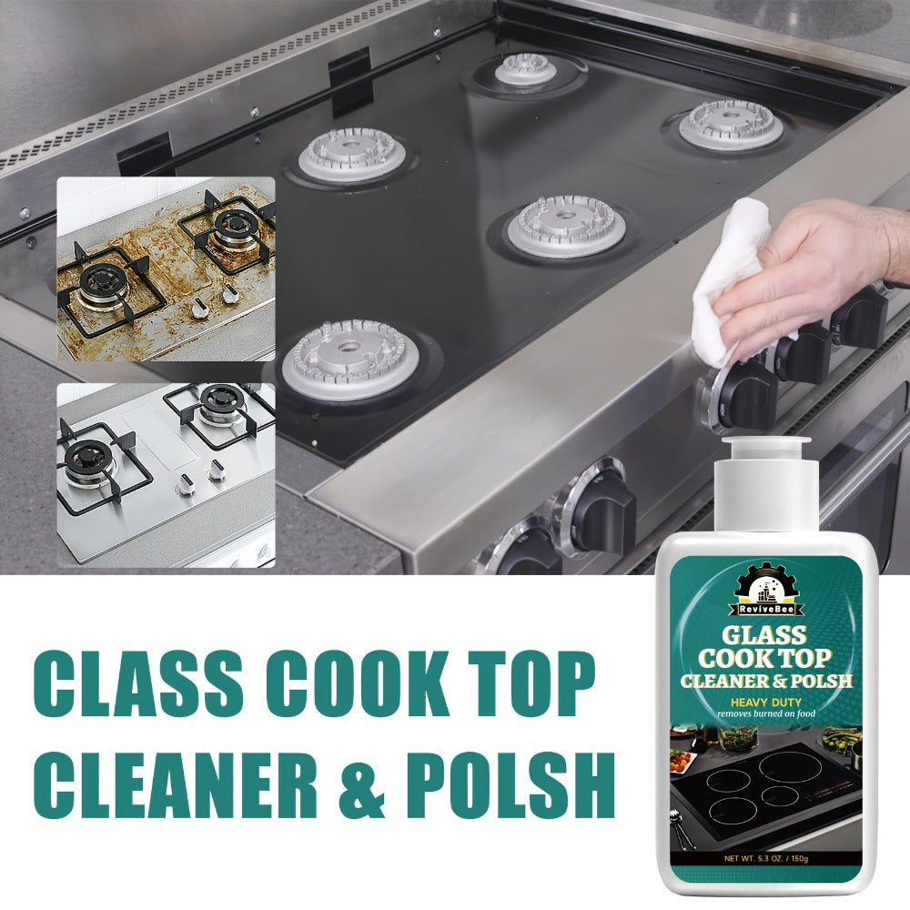 Glass Cooktop Cleaner and Polish – Powerful Stain Remover, Removes Oil Film, Water Spots & Burnt-On Residue, Long-Lasting Surface Protection for Ceramic & Induction Cooktops – 5 Pack Value Set