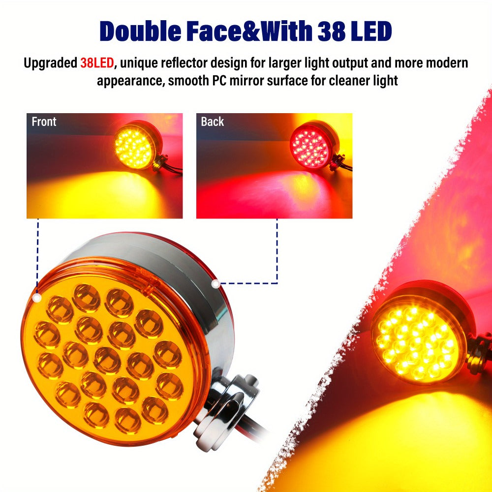 Truck Pedestal Lights Kit 4 Pack - 2pcs 4 Inch Round Double Face LED Turn Signal Lights 38-LED & 2pcs 3 Inch Round Double Face LED Marker Lights, Universal Trailer Semi Truck