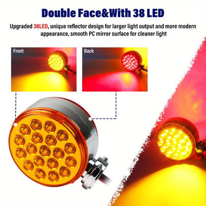 Truck Pedestal Lights Kit 4 Pack - 2pcs 4 Inch Round Double Face LED Turn Signal Lights 38-LED & 2pcs 3 Inch Round Double Face LED Marker Lights, Universal Trailer Semi Truck