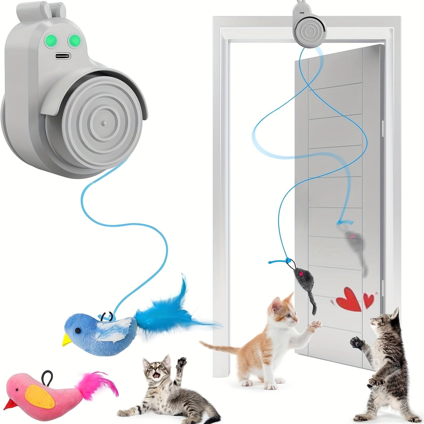Interactive Cat Toy Electric Flying Bird Feather – Automatic Stick-On Hanging Toy for Indoor Cats & Kittens, Self-Play Enrichment Toy for Bored Cats, 3 Colors