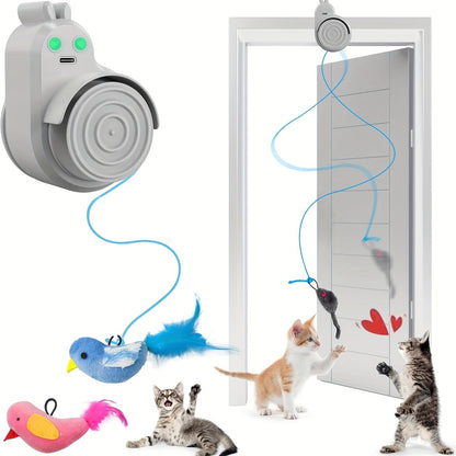 Interactive Cat Toy Electric Flying Bird Feather – Automatic Stick-On Hanging Toy for Indoor Cats & Kittens, Self-Play Enrichment Toy for Bored Cats, 3 Colors