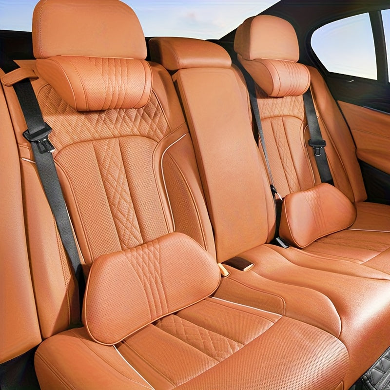 Luxury Car Neck Pillow, Napa Leather Headrest, Seat Cushion, Neck Support Pillow, Car Seat Cushion, Comfortable And Breathable, Lumbar And Neck Support, Exquisite Embroidery, Suitable for All Seasons, Car Interior Decorative Additions