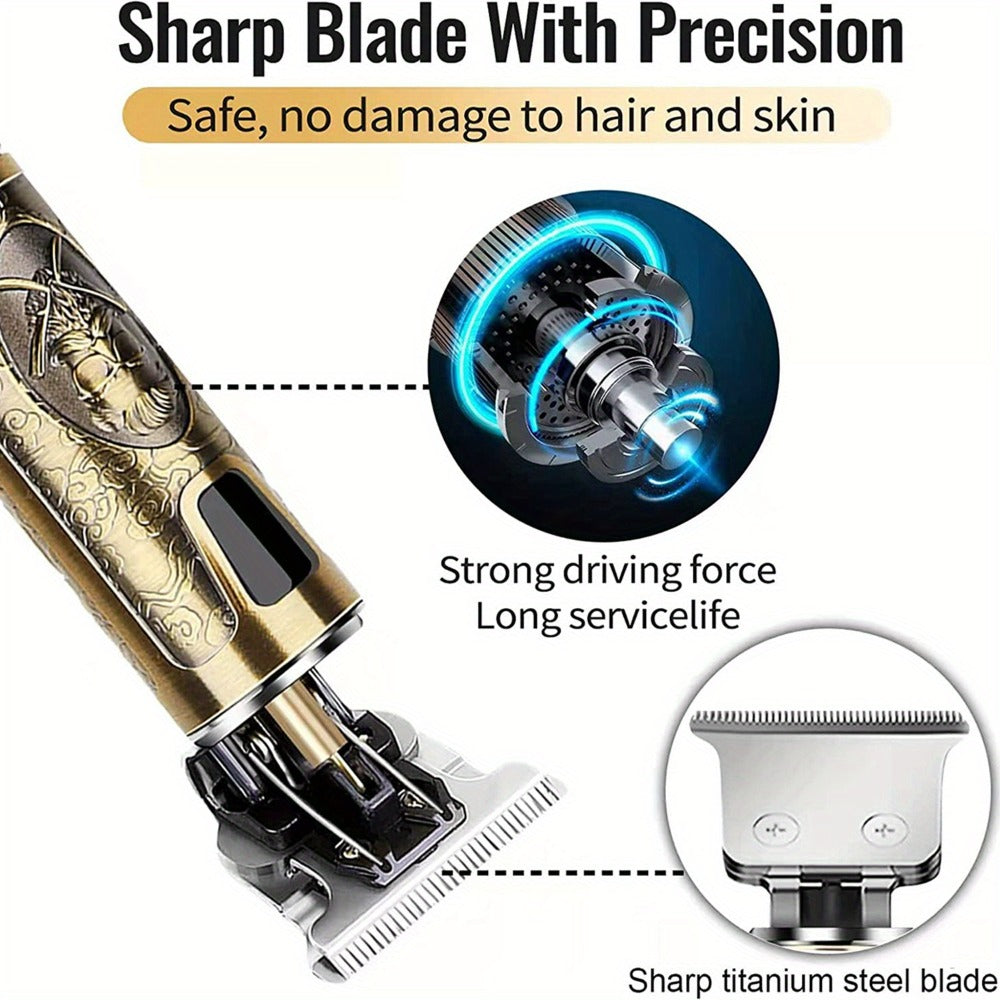 Cordless Hair Clipper for Men with LCD Screen – Electric Beard Trimmer & T-Blade Hair Cutting Kit, USB Rechargeable Grooming Clipper for Fade, Neckline, Body Hair & Beard Shaping at Home