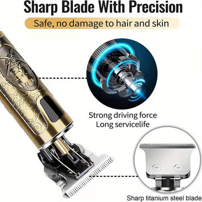 Cordless Hair Clipper for Men with LCD Screen – Electric Beard Trimmer & T-Blade Hair Cutting Kit, USB Rechargeable Grooming Clipper for Fade, Neckline, Body Hair & Beard Shaping at Home