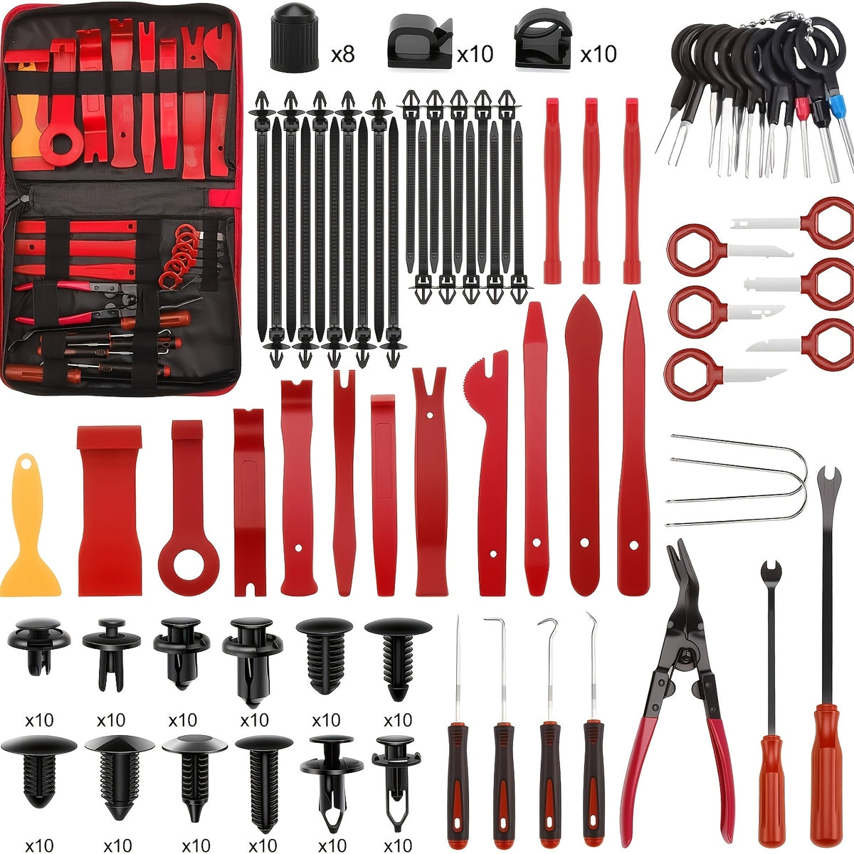 240pcs Auto Trim Removal Tool, Auto Push Pin Bumper Retainer Clip Set Fastener Terminal Remover Tool Adhesive Cable Clips Pry Kit Car Panel Radio Removal Auto Clip Pliers, for Car Interior & Exterior Repair