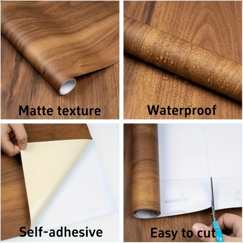Wood Grain Floor Sticker Roll Peel & Stick Self-Adhesive Non-Slip Thickened Vinyl – Vintage DIY Flooring for Walls, Floors, Desks & Door Panels