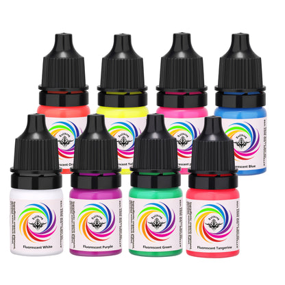 UV Fluorescent Tattoo Ink Set 8 Colors – Professional Long-Lasting Blacklight Tattoo Pigment for Body Art, Permanent Makeup & DIY Tattoo – Vibrant Neon Violet Glow Ink