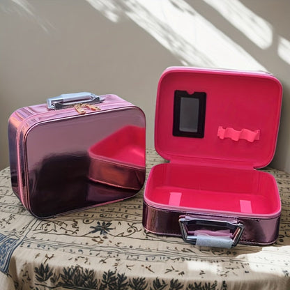 Glitter Makeup Travel Case Hard Shell Large Capacity Flat Lay Organizer Luxury Cosmetic Storage Box for Women Portable Fits in Suitcase Gold Rose Red Pink Size L Beauty Gift
