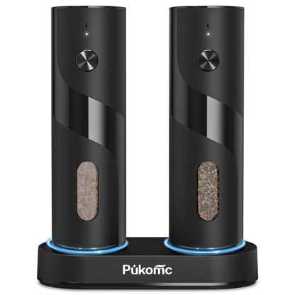 Electric Pepper Grinder Set USB-C Rechargeable with LED Light Ceramic Core Adjustable Coarseness One-Hand Automatic Salt Pepper Mill Kitchen Gift for Home Cooking Camping BBQ