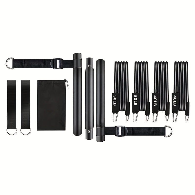 3-Section Pilates Bar Kit – 4 TPE Resistance Bands (40-50 lbs), 2 Ankle Straps & Storage Bag for Legs, Hips, Waist & Arm Yoga Stretching Fitness
