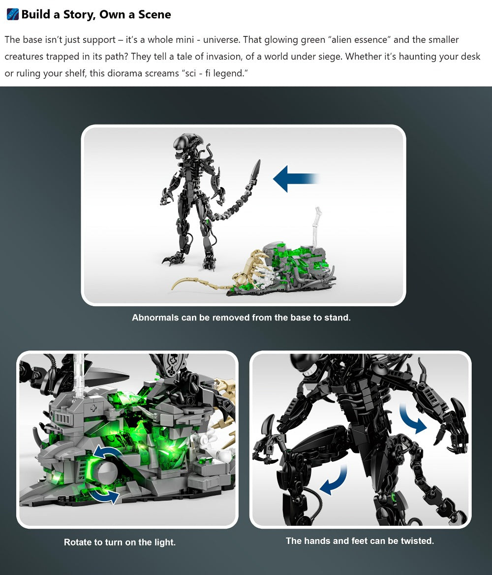Alien Beast Building Blocks Set 958pcs – Sci-Fi Movie Character Model Kit, Black ABS Bricks, STEM Toy for Kids Teens & Adults, Cool Birthday Christmas Gift Display Collectible