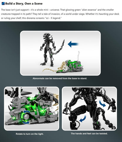 Alien Beast Building Blocks Set 958pcs – Sci-Fi Movie Character Model Kit, Black ABS Bricks, STEM Toy for Kids Teens & Adults, Cool Birthday Christmas Gift Display Collectible