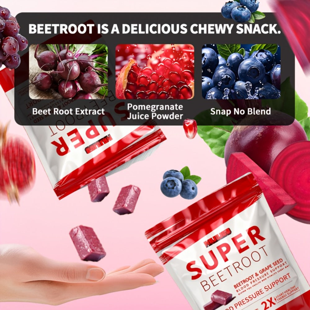 Beetroot Gummies Chewable Supplement with Beetroot Powder Vitamins Minerals & Antioxidants for Blood Pressure Heart Health Natural Energy & Nitric Oxide Support — Pomegranate Berry Flavor 60 Chews Women & Men