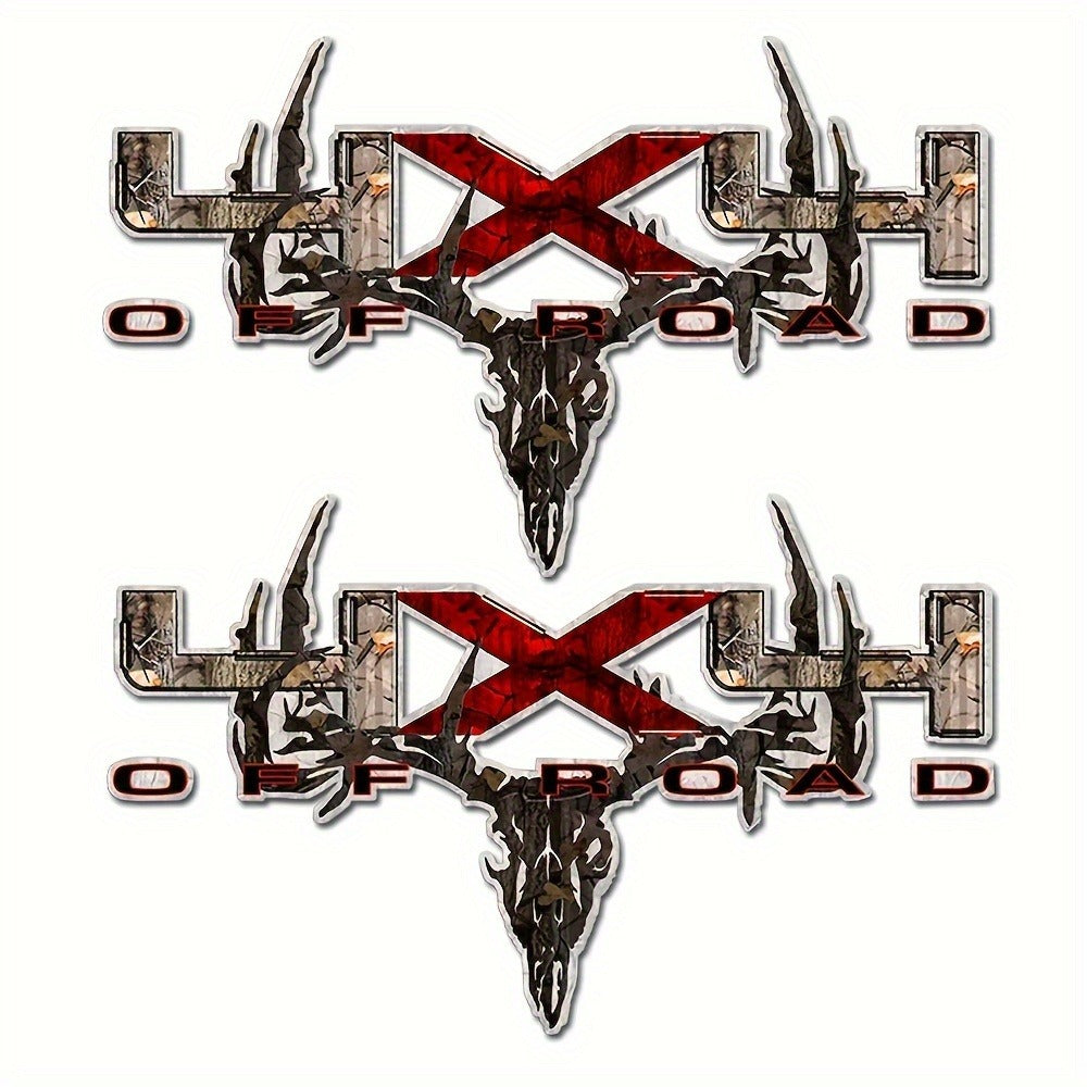 Camouflage Truck Decal 2PCS 12x7" - Archery Deer Hunting Skull Sticker Set for Truck Bed, Pickup Window, 4x4 Off-Road Vehicle Exterior