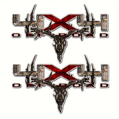 Camouflage Truck Decal 2PCS 12x7" - Archery Deer Hunting Skull Sticker Set for Truck Bed, Pickup Window, 4x4 Off-Road Vehicle Exterior