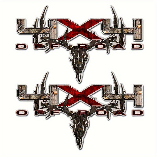 Camouflage Truck Decal 2PCS 12x7" - Archery Deer Hunting Skull Sticker Set for Truck Bed, Pickup Window, 4x4 Off-Road Vehicle Exterior