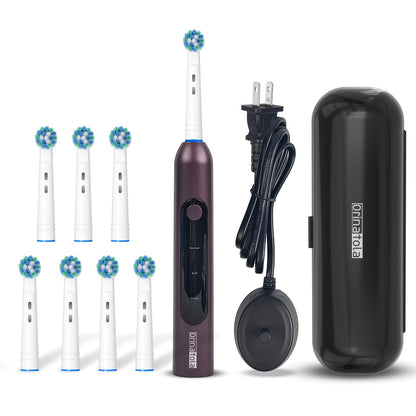 Rotating Electric Toothbrush with 8 Replacement Heads – Wireless Induction Charging, 3 Cleaning Modes, IPX7 Waterproof, Oral Care Gift for Family, Friends & Parents – Blue, Purple, Black
