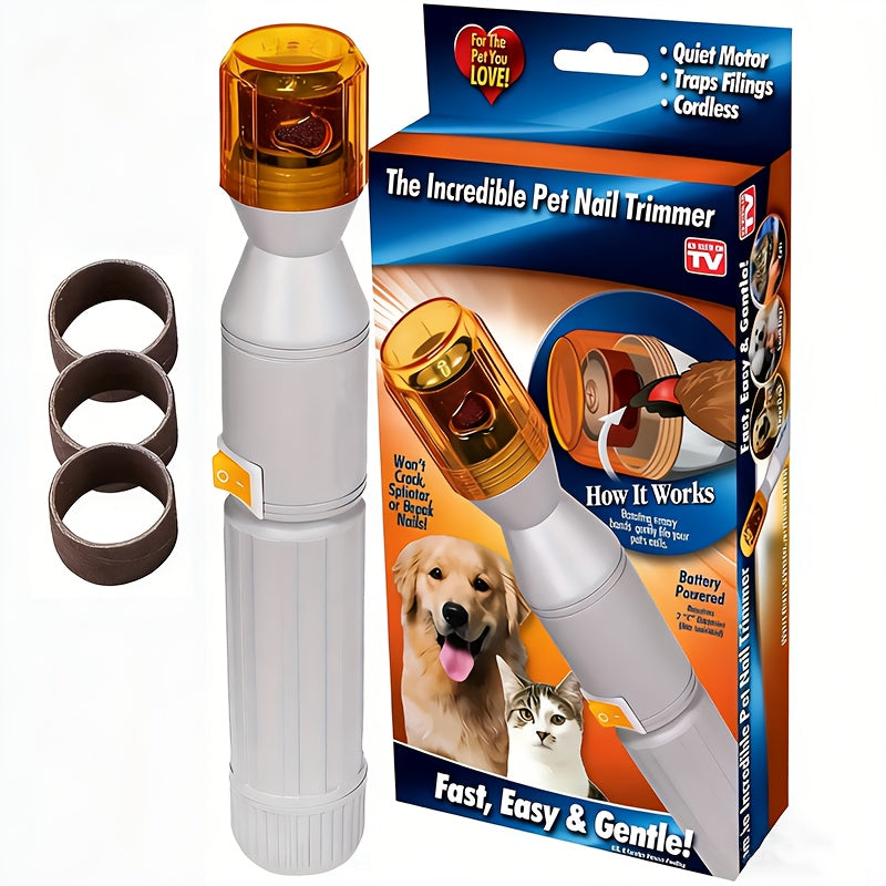 Pet Nail Grinder Electric Silent - Professional Low Noise Dog Cat Nail Trimmer with 3 Replacement Grinding Bands, Painless Paw Nail Polishing Tool for Small Medium Large Pets, White