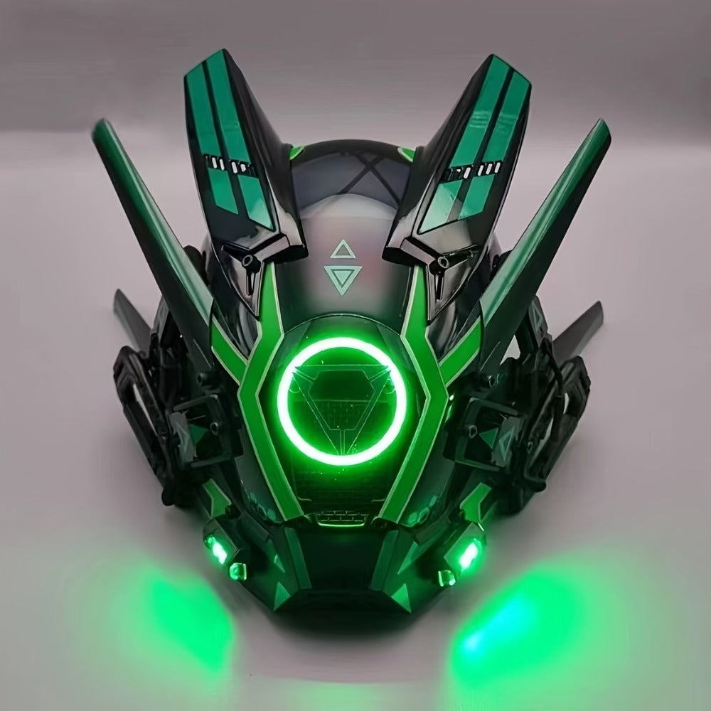 LED Luminous Punk Mask Unisex – Round Light Mechanical Glow Face Mask for Music Festival, Halloween, Christmas, Cosplay & Rave Party, 5 Colors Yellow Green White Red Blue, Adult Gift