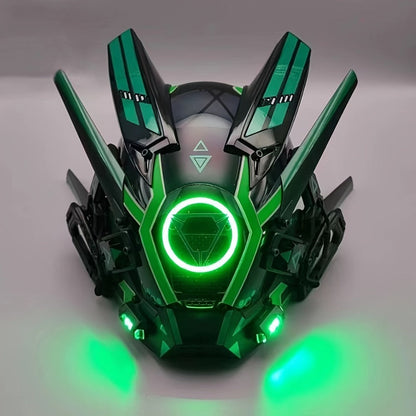LED Luminous Punk Mask Unisex – Round Light Mechanical Glow Face Mask for Music Festival, Halloween, Christmas, Cosplay & Rave Party, 5 Colors Yellow Green White Red Blue, Adult Gift