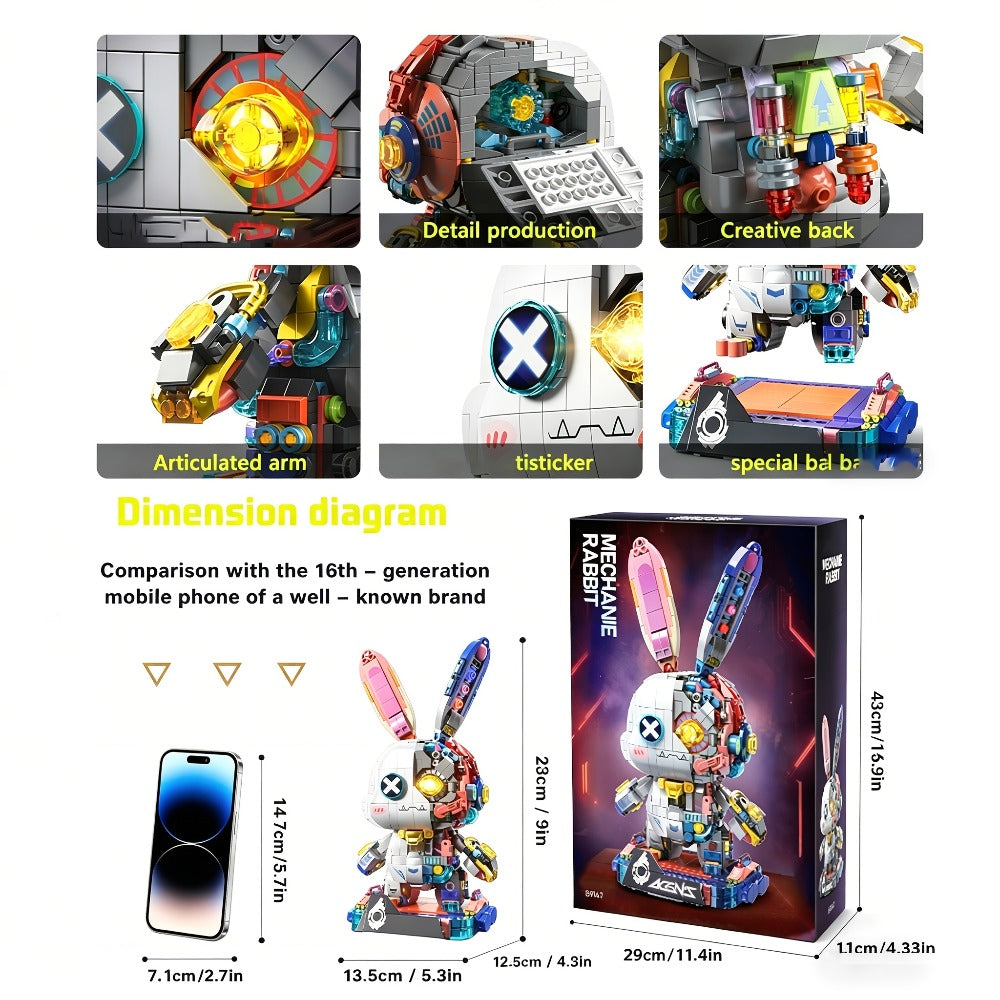 Punk Mechanical Rabbit Building Block Set 1377pcs – Pink Steampunk Style Brick Model Kit, Mid-Scale ABS DIY Assembly Display Toy, Unique Halloween Christmas Birthday Gift for Teens & Adults