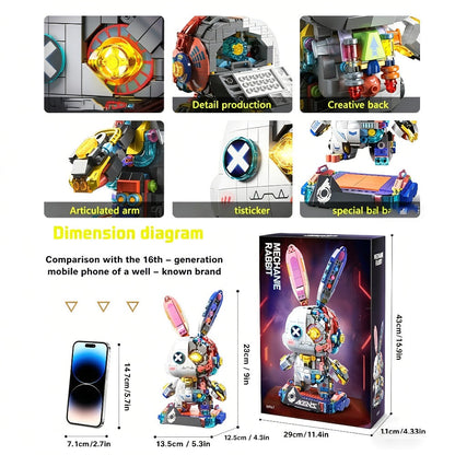 Punk Mechanical Rabbit Building Block Set 1377pcs – Pink Steampunk Style Brick Model Kit, Mid-Scale ABS DIY Assembly Display Toy, Unique Halloween Christmas Birthday Gift for Teens & Adults