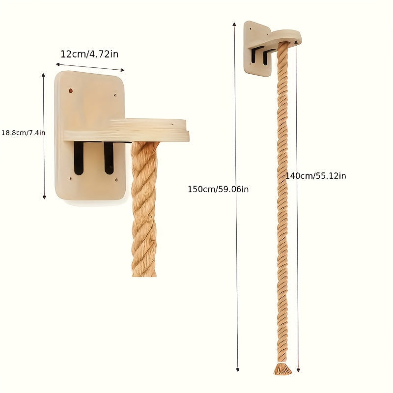 Cat Wall Climbing Rope Jumping Platform – Wall-Mounted Natural Hemp Rope Perch for Indoor Cats & Kittens | Space-Saving Cat Climbing Wall System, Enclosure Ladder & Sports Toy Accessory