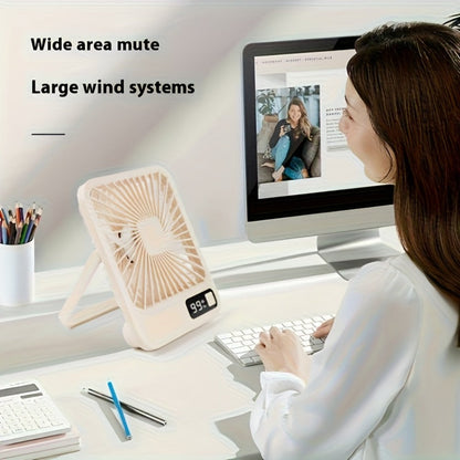 Mini Desktop Fan Square Design | Ultra-Quiet 5-Speed USB Rechargeable 1800mAh Portable Cooling Fan for Home, Office, Car & Travel – Compact Lightweight Personal Desk Fan, White & Pink